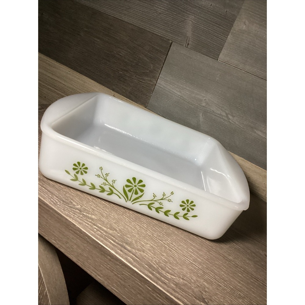 Glasbake Green Daisy 8x8 Glass Baking Dish Ovenware J2428